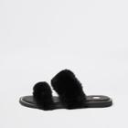 River Island Womens Faux Fur Chain Trim Sandals