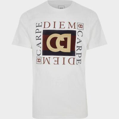 River Island Mens White 'carpe Diem' Print Slim Fit T-shirt