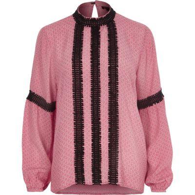 River Island Womens Tile Lace Trim High Neck Blouse