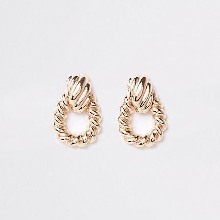 River Island Womens Gold Color Large Twist Doorknocker Earrings