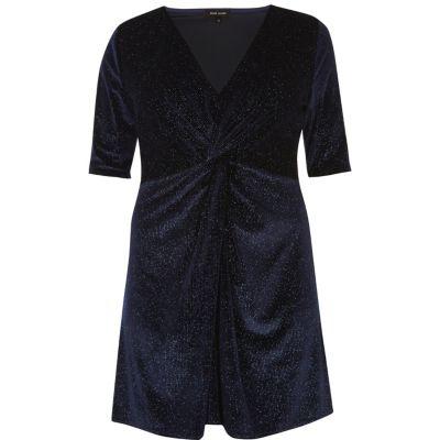 River Island Womens Plus Sparkly Velvet Knot Dress
