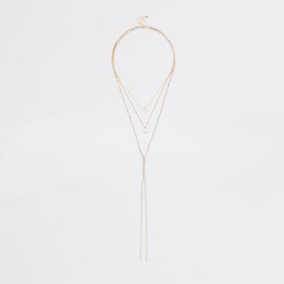 River Island Womens Gold Tone Layered Plunge Necklace