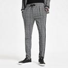 River Island Mens Check Slim Fit Tape Side Joggers