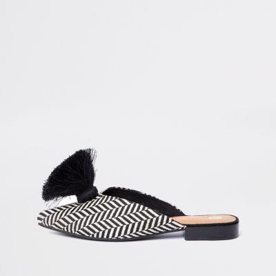 River Island Womens Textile Tassel Pointed Backless Loafers