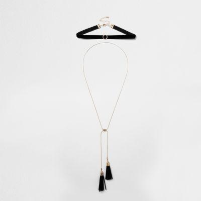 River Island Womens Tassel Drop Bolo Choker Set