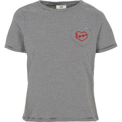 River Island Womens Petite Stripe 'love' Pocket T-shirt