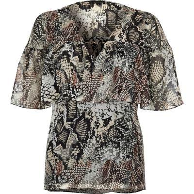 River Island Womens Snake Print Frill Cape Top