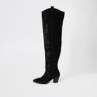 River Island Womens Suede Embroidered Over The Knee Boot