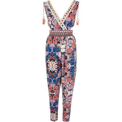 River Island Womens Floral Cut Out Tassel Beach Jumpsuit