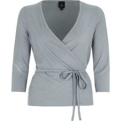 River Island Womens Rib Wrap Ballerina Top