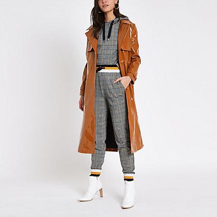 River Island Womens Vinyl Tie Waist Trench Coat