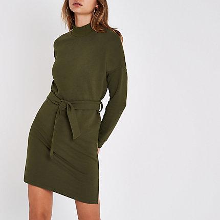 River Island Womens High Neck Belted Sweat Dress