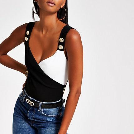River Island Womens Mono Colour Block Wrap Bodysuit
