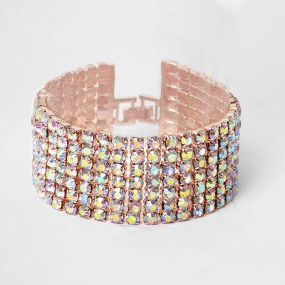 River Island Womens Rose Gold Tone Rhinestone Cup Chain Bracelet