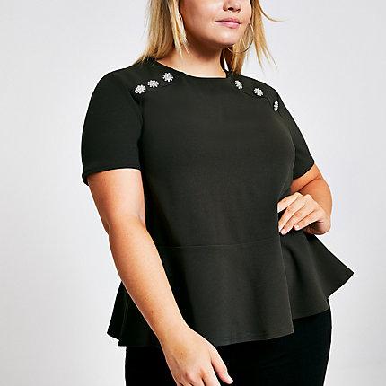 River Island Womens Plus Button Shoulder Peplum Top