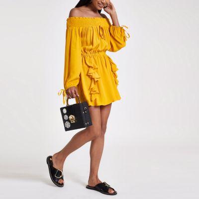 River Island Womens Petite Frill Front Bardot Playsuit