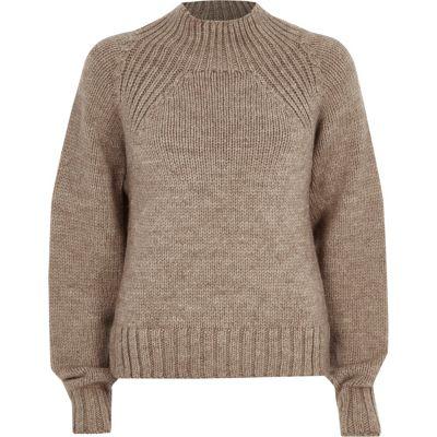 River Island Womens Mink High Neck Chunky Knit Jumper