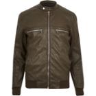 River Island Mensgreen Leather-look Bomber Jacket