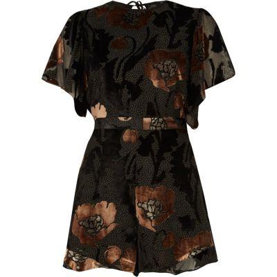 River Island Womens Petite Floral Devore Playsuit