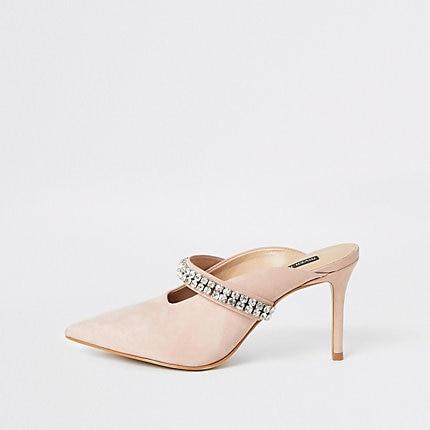 River Island Womens Rhinestone Embellished Heeled Mules