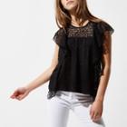 River Island Womens Petite Lace Frill Front Top
