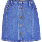 River Island Womens Plus Button Front Denim Mini Skirt