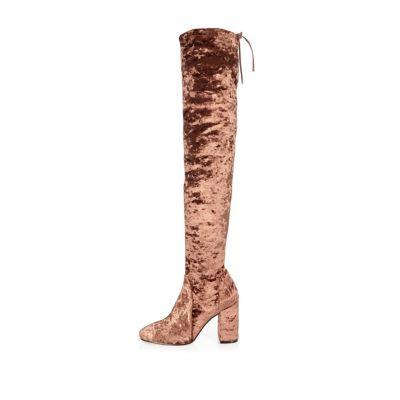 River Island Womens Velvet Over The Knee Heeled Boots
