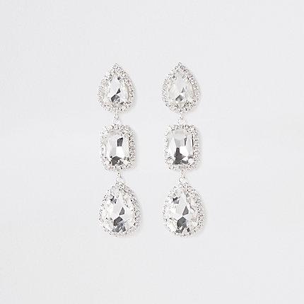River Island Womens Silver Rhinestone Mixed Shape Drop Earrings