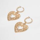 River Island Womens Gold Tone Heart Dangle Hoop Earrings