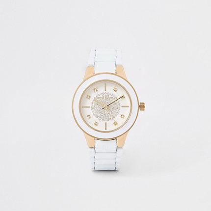 River Island Womens White Rhinestone Round Face Watch