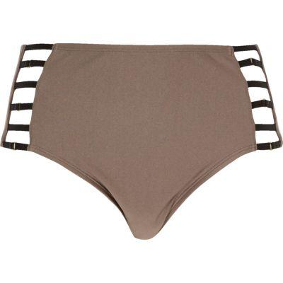 River Island Womens Mocha Strappy High Rise Bikini Bottoms