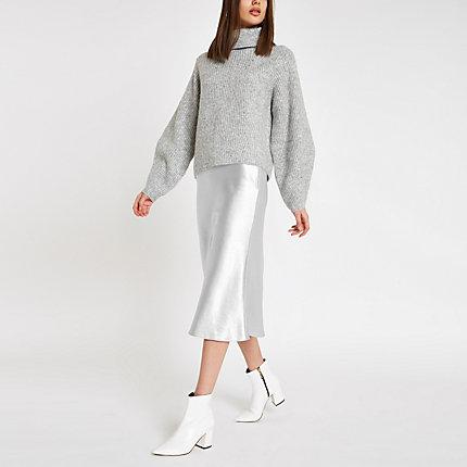 River Island Womens Silver Satin Midi Skirt