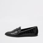 River Island Womens Croc Embossed Pearl Embellished Loafers