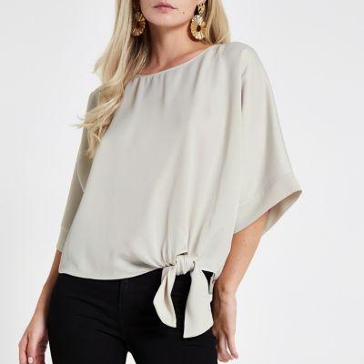 River Island Womens Petite Knot Front T-shirt