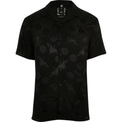 River Island Mens Crane Print Jacquard Revere Shirt