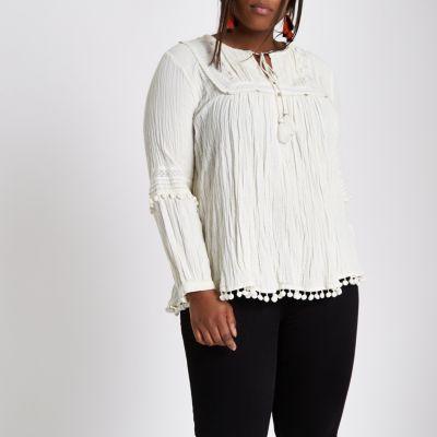 River Island Womens Plus Pom Pom Trim Smock Top