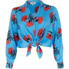 River Island Womens Petite Floral Tie Front Crop Shirt