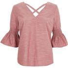 River Island Womens Petite Rust Cross Back Bell Sleeve Top