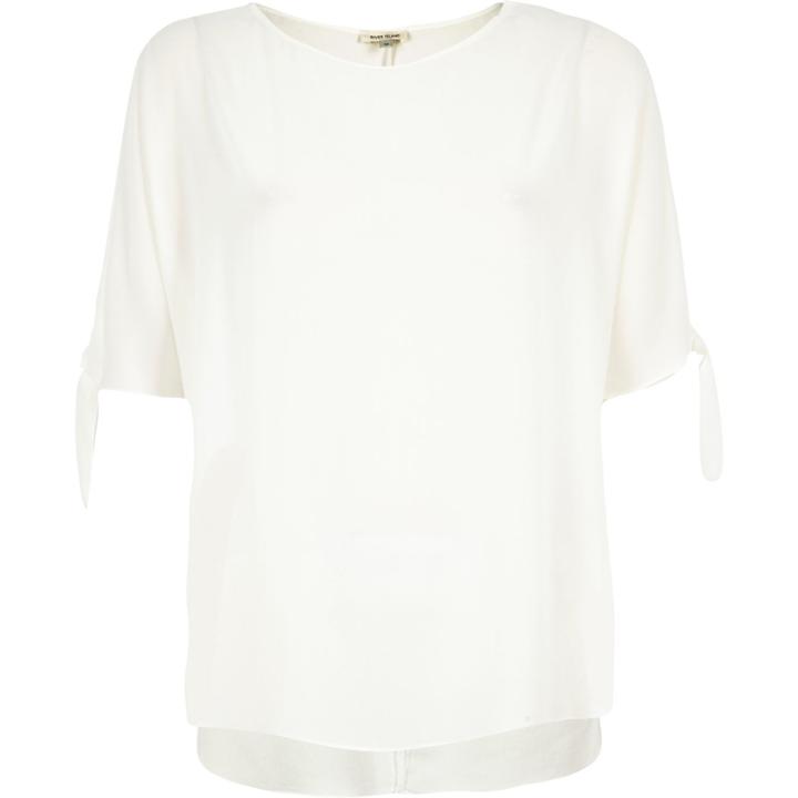 River Island Womens White Short Slit Sleeve T-shirt