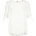 River Island Womens White Short Slit Sleeve T-shirt