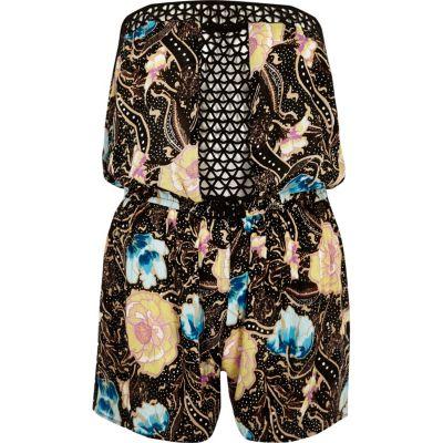 River Island Womens Floral Print Lace Bandeau Playsuit