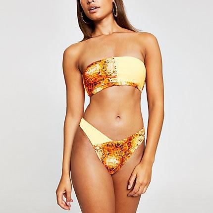 River Island Womens Snake Print Blocked Bandeau Bikini Top