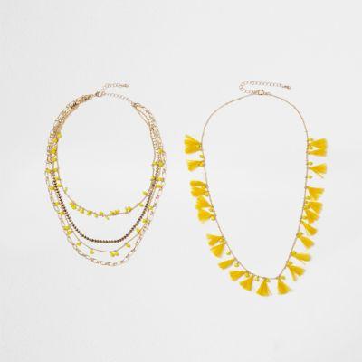 River Island Womens Tassel Bead Multilayer Necklace Set
