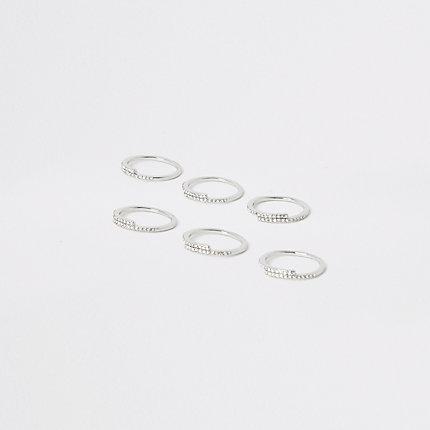 River Island Womens Silver Colour Diamante Paved Swirl Multipack