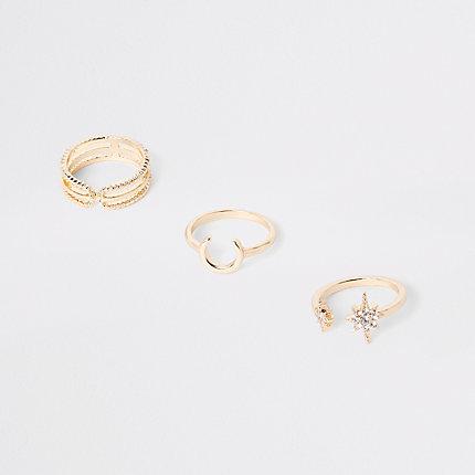 River Island Womens Gold Tone Diamante Horseshoe Ring Pack