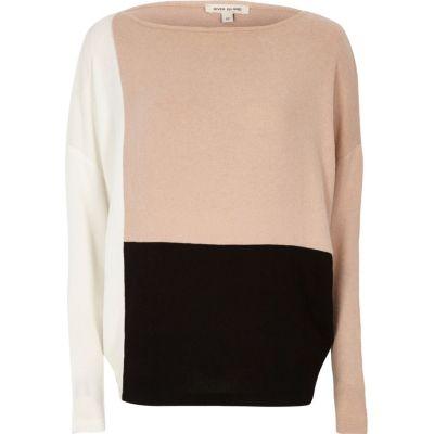 River Island Womens Blush Color Block Batwing Sweater