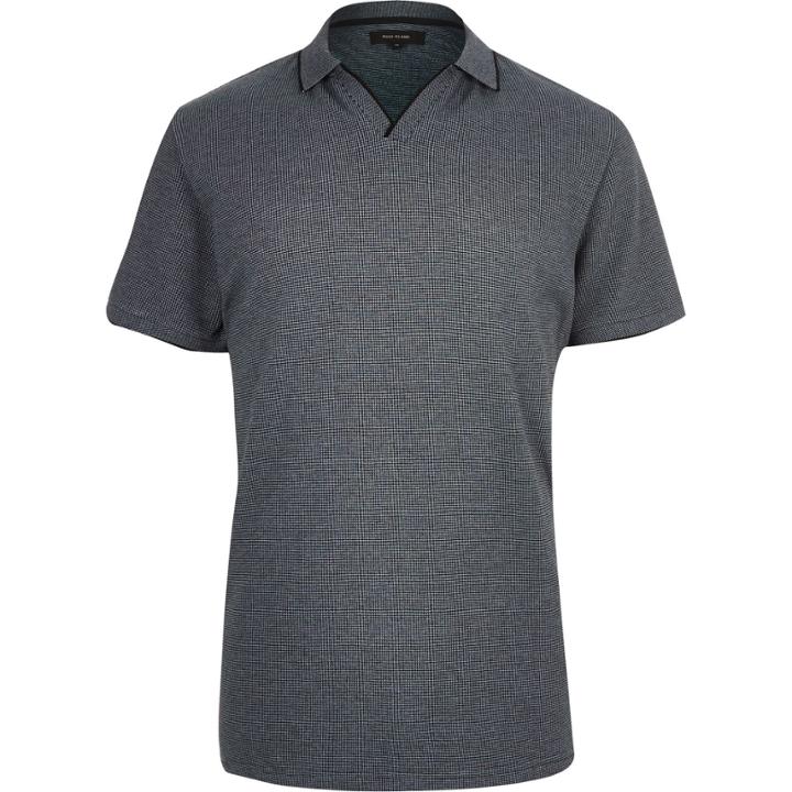 River Island Mensblue Stripe Open Collar Polo Shirt