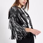 River Island Womens Silver Faux Suede Fringe Jacket
