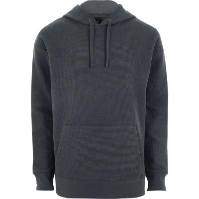 River Island Mens Waffle Long Sleeve Slouch Hoodie