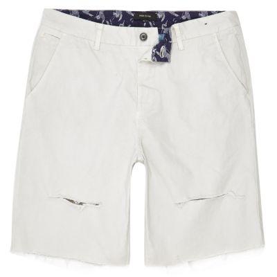 River Island Mensgrey Distressed Slim Fit Shorts